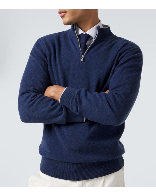 Eleventy Blue Cashmere Half-Zip Sweater for men
