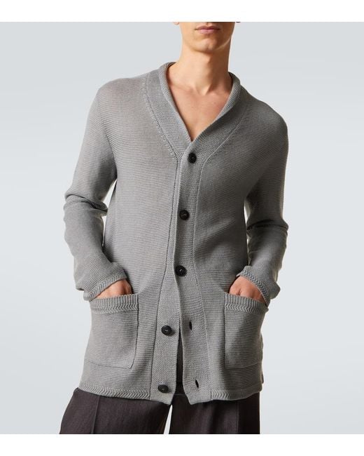 Giorgio Armani Gray Linen-Blend Cardigan for men