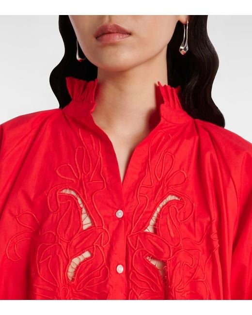 Juliet Dunn Red Broderie Anglaise Cotton Poplin Minidress