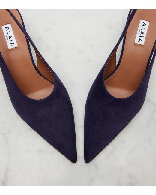 Alaïa Blue Cube Suede Wedge Slingback Pumps