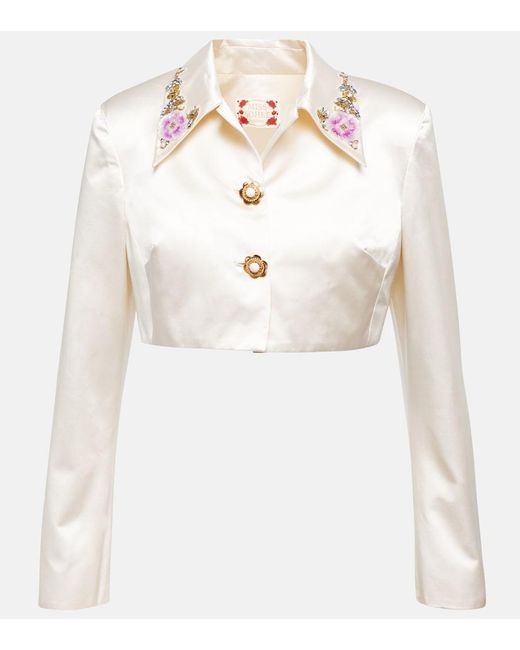 Miss Sohee White Bridal Embellished Silk Jacket And Top Set