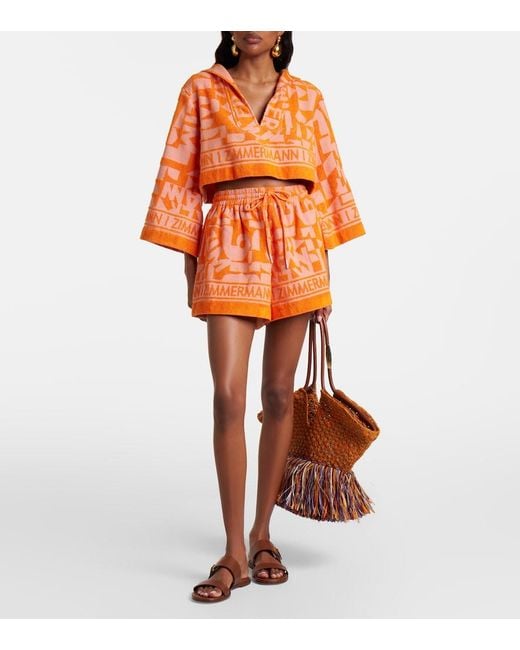 Zimmermann Orange Solstice Cotton Terry Shorts