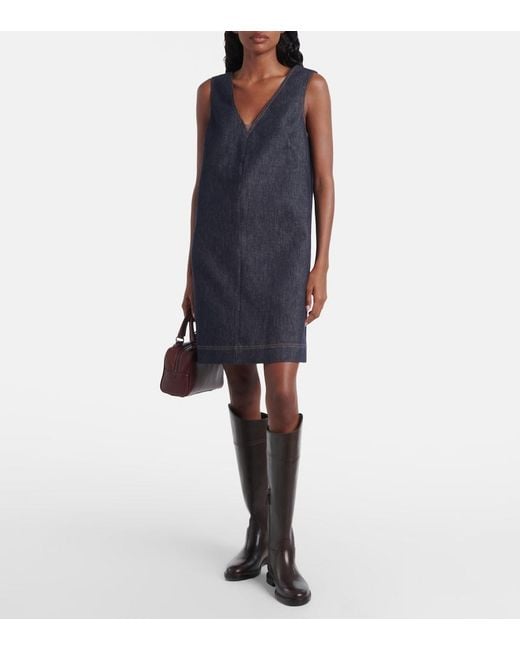Brunello Cucinelli Blue Monili Cotton Twill Minidress
