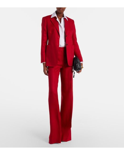 Max Mara Red Badesse Linen Wide-Leg Pants