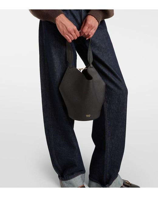 Khaite Black Lotus Mini Leather Tote Bag