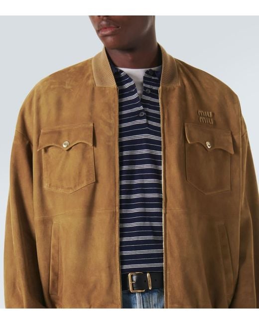 Miu Miu Bomberjacke Aus Veloursleder in Brown für Herren
