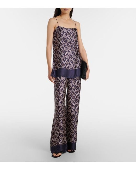 Faithfull The Brand Blue Jensen Printed Satin Wide-Leg Pants