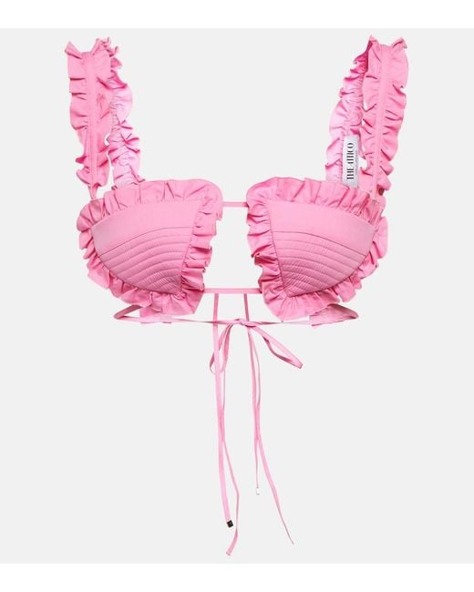 The Attico Pink Glory Ruffled Cotton Bra Top