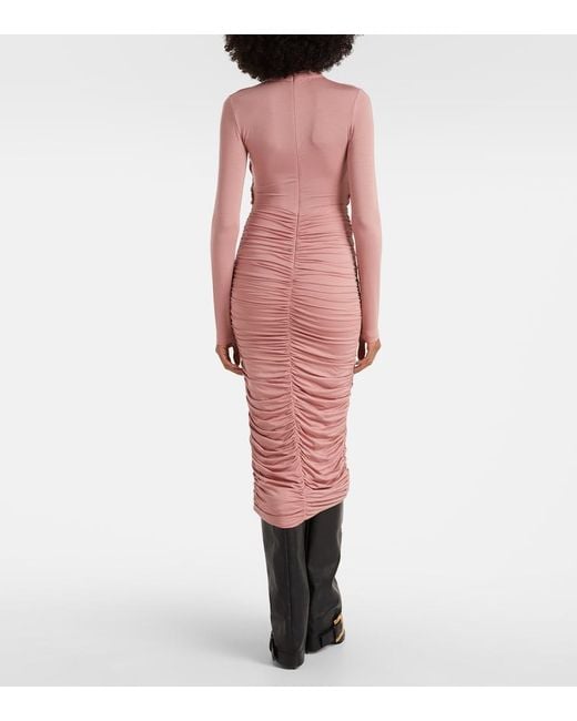 Balmain Pink Ruched Jersey Midi Dress