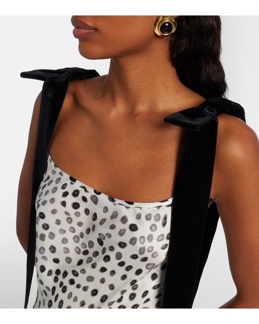 Nina Ricci White Polka-Dot Satin Midi Dress