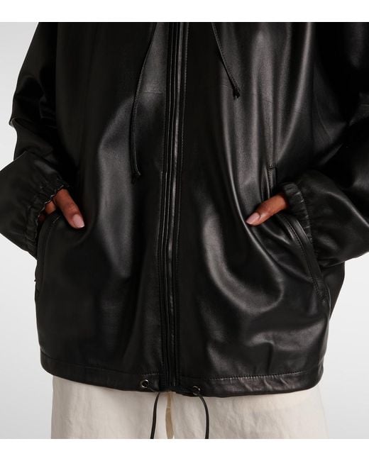The Row Black Jilly Oversized Leather Bomber Jacket