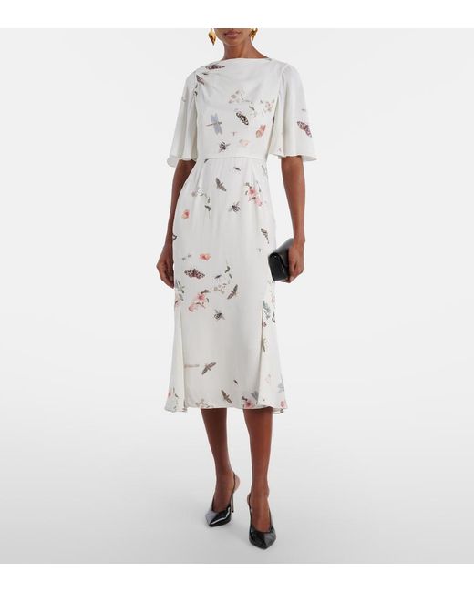 Erdem Natural Printed Crepe Midi Dress
