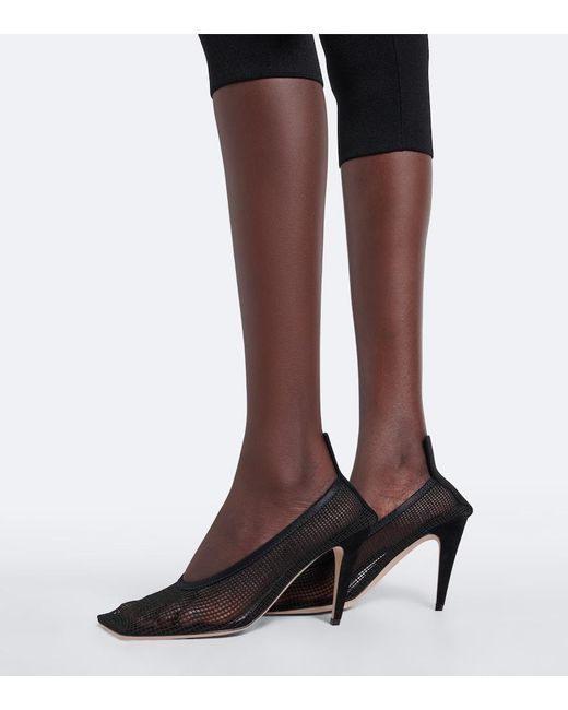 Christen Black Edge Stretch Suede-Trimmed Mesh Pumps