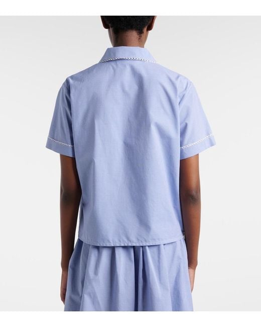 Miu Miu Blue Gingham Lace-Trimmed Cotton Poplin Shirt