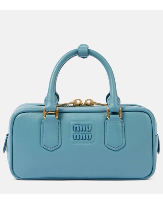 Miu Miu Blue Arcadie Small Leather Tote Bag