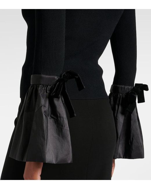 Jonathan Simkhai Black Agata Taffeta-Trimmed Ribbed-Knit Top