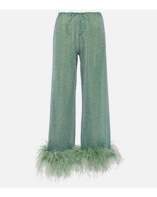 Oseree Green Hose Lumiere Plumage aus Lame mit Federn