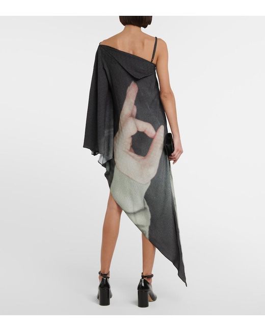 MM6 by Maison Margiela White Printed One-shoulder Midi Dress