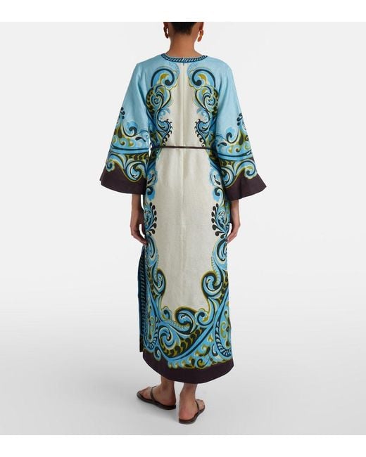 ALÉMAIS Blue Natalia Printed Linen Midi Dress