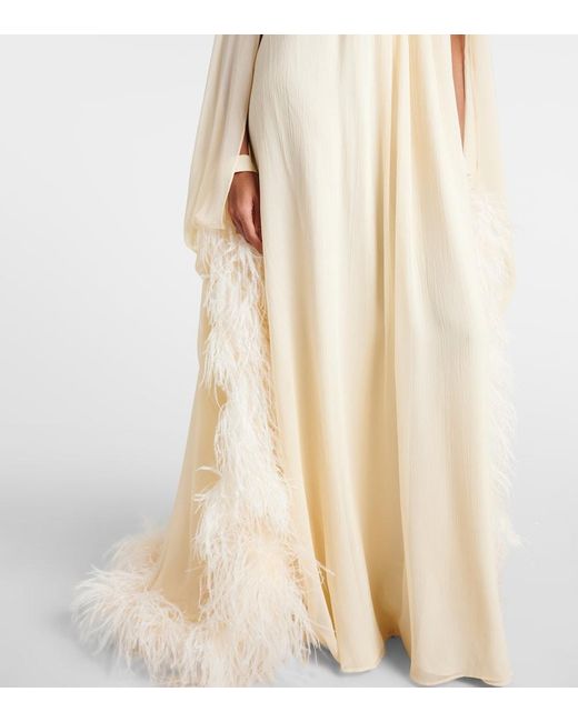 Taller Marmo Natural Feather-Trimmed Silk Gown