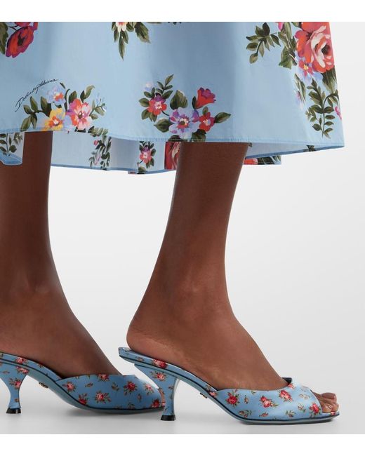 Dolce & Gabbana Blue Keira 60 Floral Satin Mules