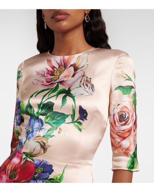 Dolce & Gabbana Pink Midi Dress With Floral Print