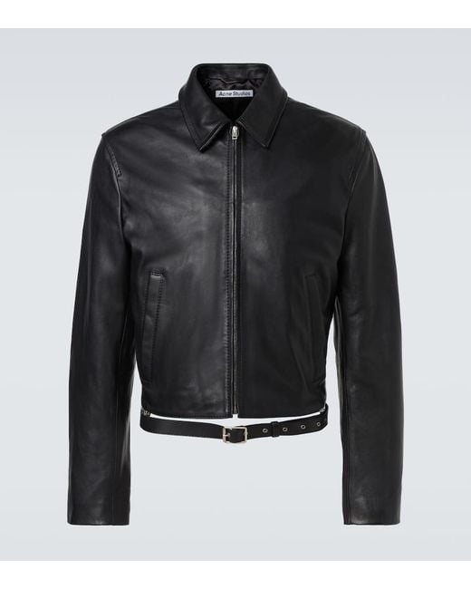 Acne Black Leather Biker Jacket for men