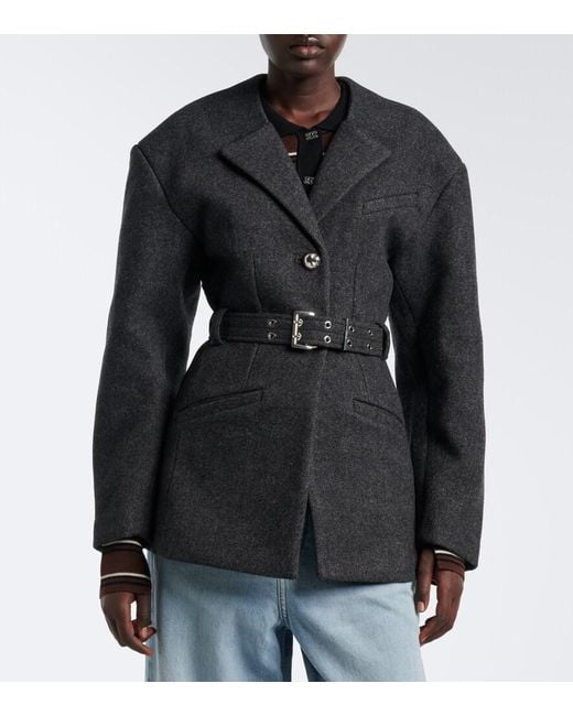 Ganni Black Belted Wool And Cashmere-Blend Blazer