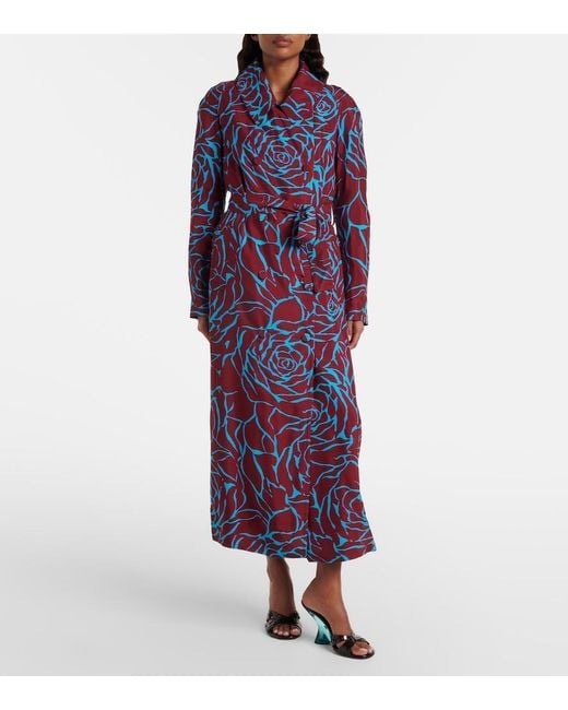 Dries Van Noten Blue Printed Twill Coat