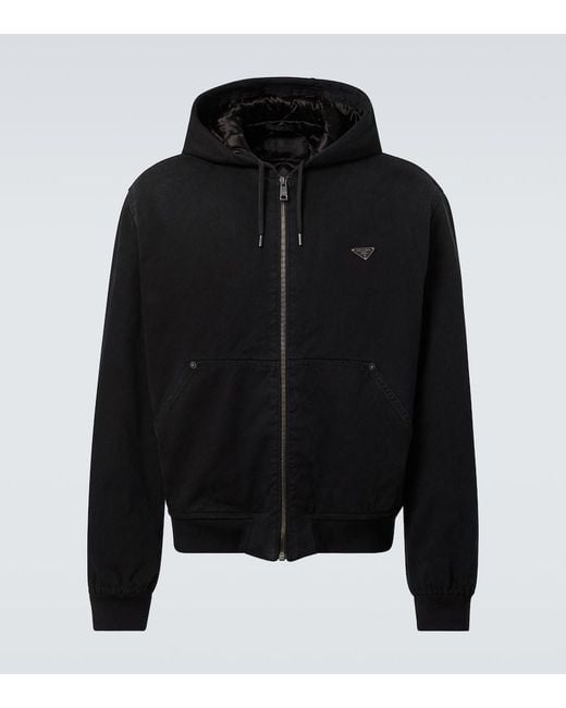 Chaqueta Con Capucha De Algodon Prada de hombre de color Black