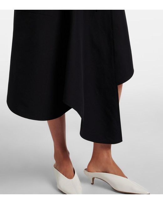 Bottega Veneta Black Asymmetric Cotton Midi Skirt