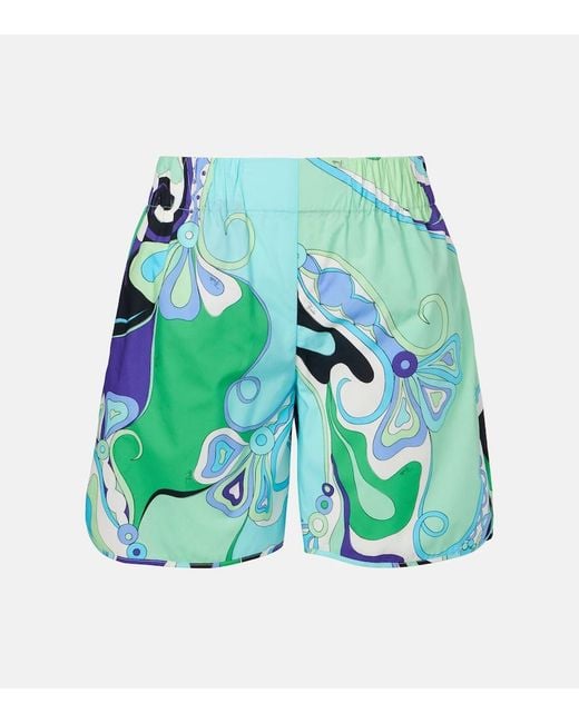 Emilio Pucci Green Orchidee Printed Cotton High-Rise Shorts