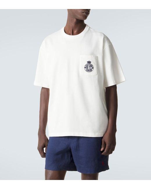 Ralph Lauren White Embroidered Cotton-Blend Jersey T-Shirt for men