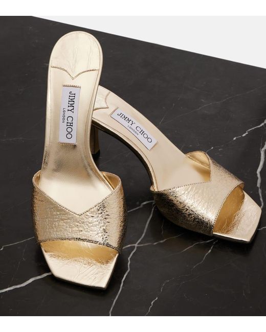 Jimmy Choo Natural Pantoletten Skye 70 Aus Metallic-Leder