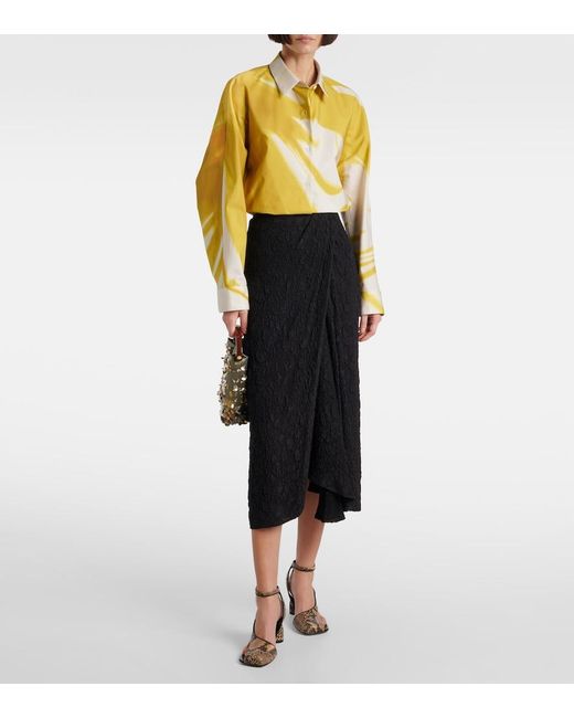 Dries Van Noten Black Gathered Midi Skirt