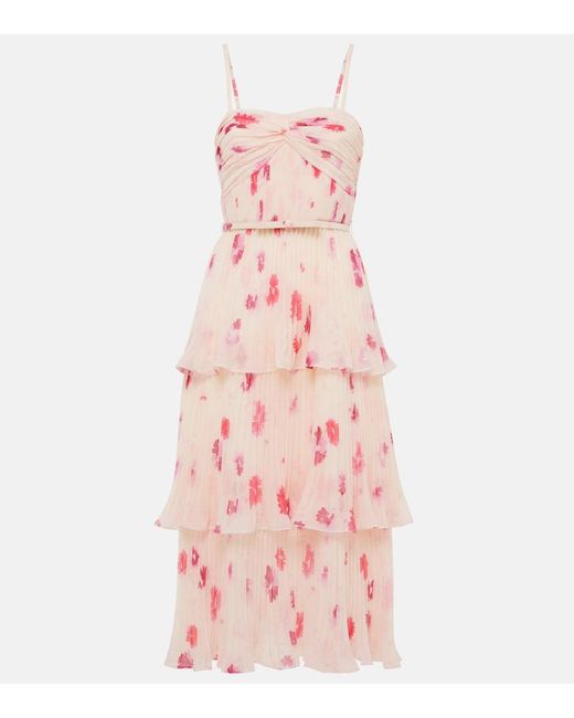 Self-Portrait Pink Floral Chiffon Midi Dress