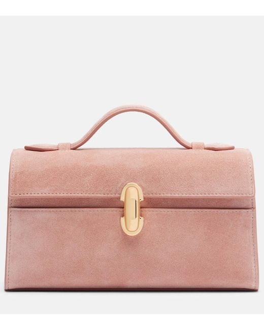 SAVETTE Pink Symmetry Pochette Suede Top-Handle Bag