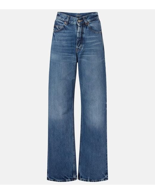 Jeans A Gamba Larga V-Waist di Saint Laurent in Blue