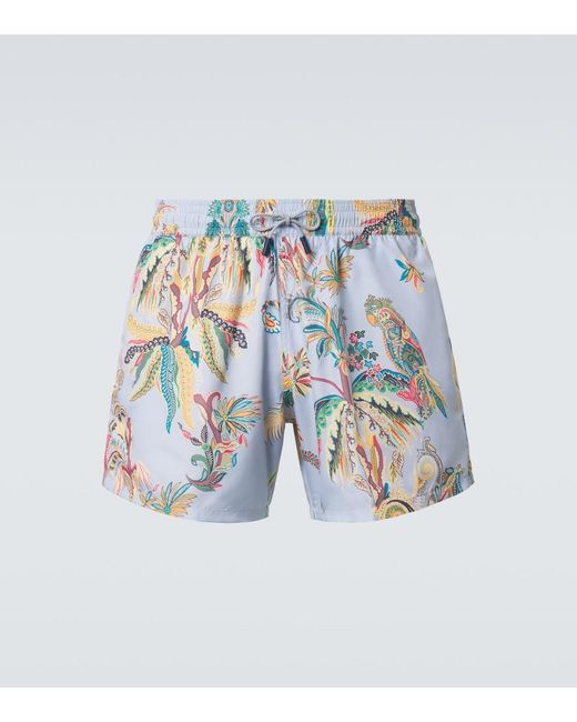 Etro Blue Printed Swim Trunks for men