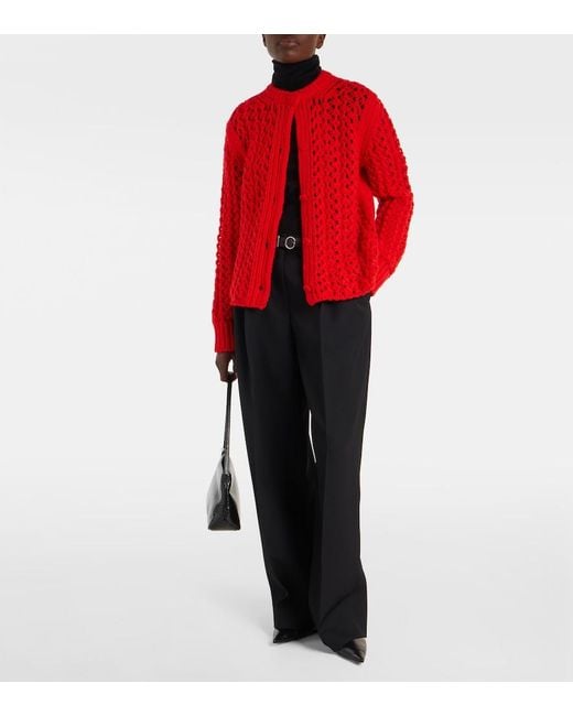 Jil Sander Red Open-Knit Wool Cardigan