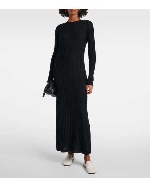 Totême  Black Cable-Knit Wool Maxi Dress