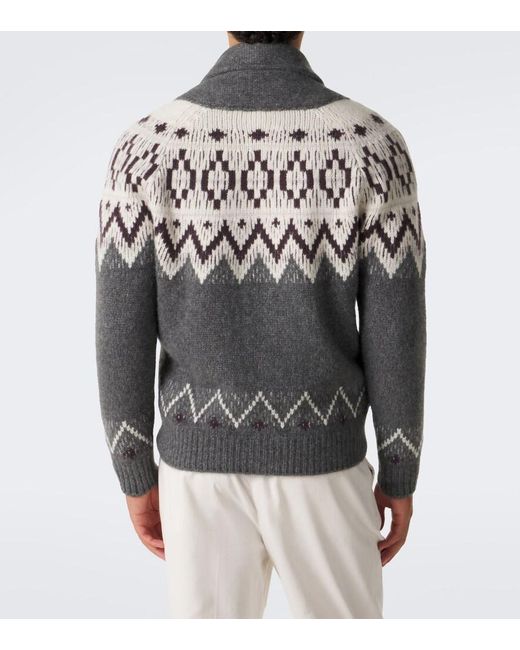 Eleventy Gray Cashmere And Silk Jacquard Cardigan for men