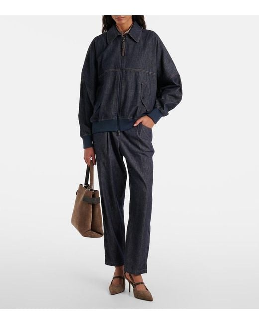 Brunello Cucinelli Blue Denim Bomber Jacket