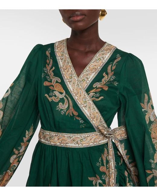 Zimmermann Green Devi Graphic-print Cotton Mini Dress