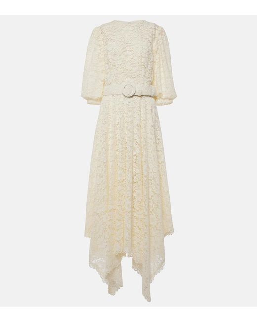 Costarellos Natural Lace Midi Dress