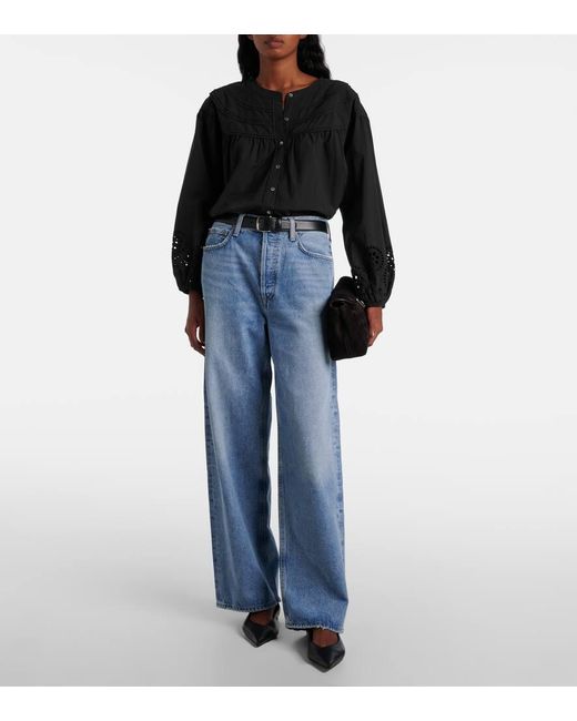 Blusa Carden De Algodon Con Bordado Ingles Velvet de color Black