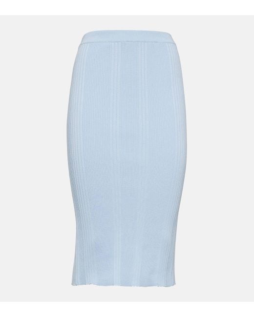 Bottega Veneta Blue Ribbed-knit Cotton Midi Skirt