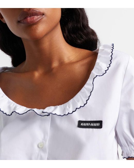 Miu Miu White Scalloped Cotton Poplin Crop Top