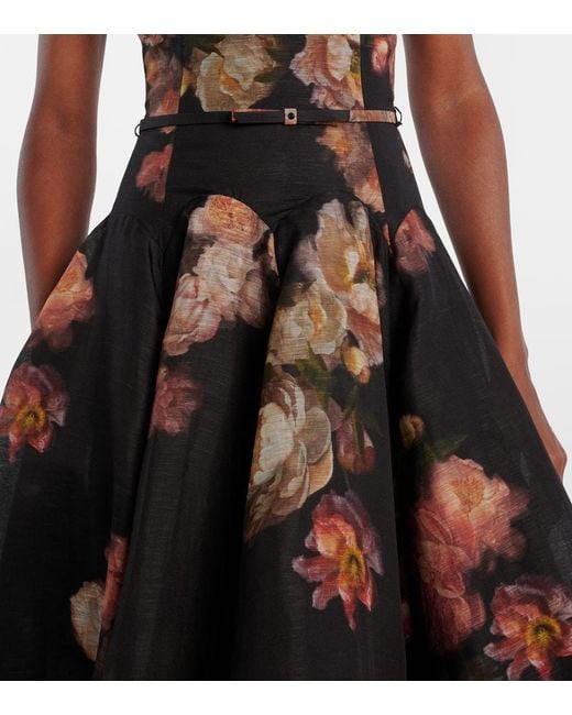 Zimmermann Black Hypnotic Linen And Silk Organza Midi Dress