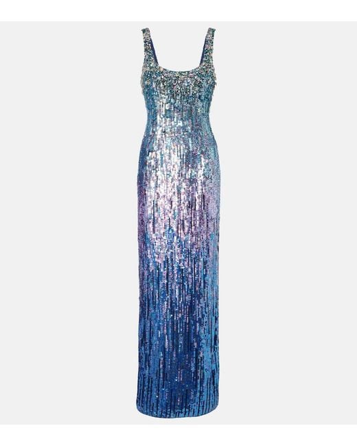 Jenny Packham Blue Rosalie Embellished Gown